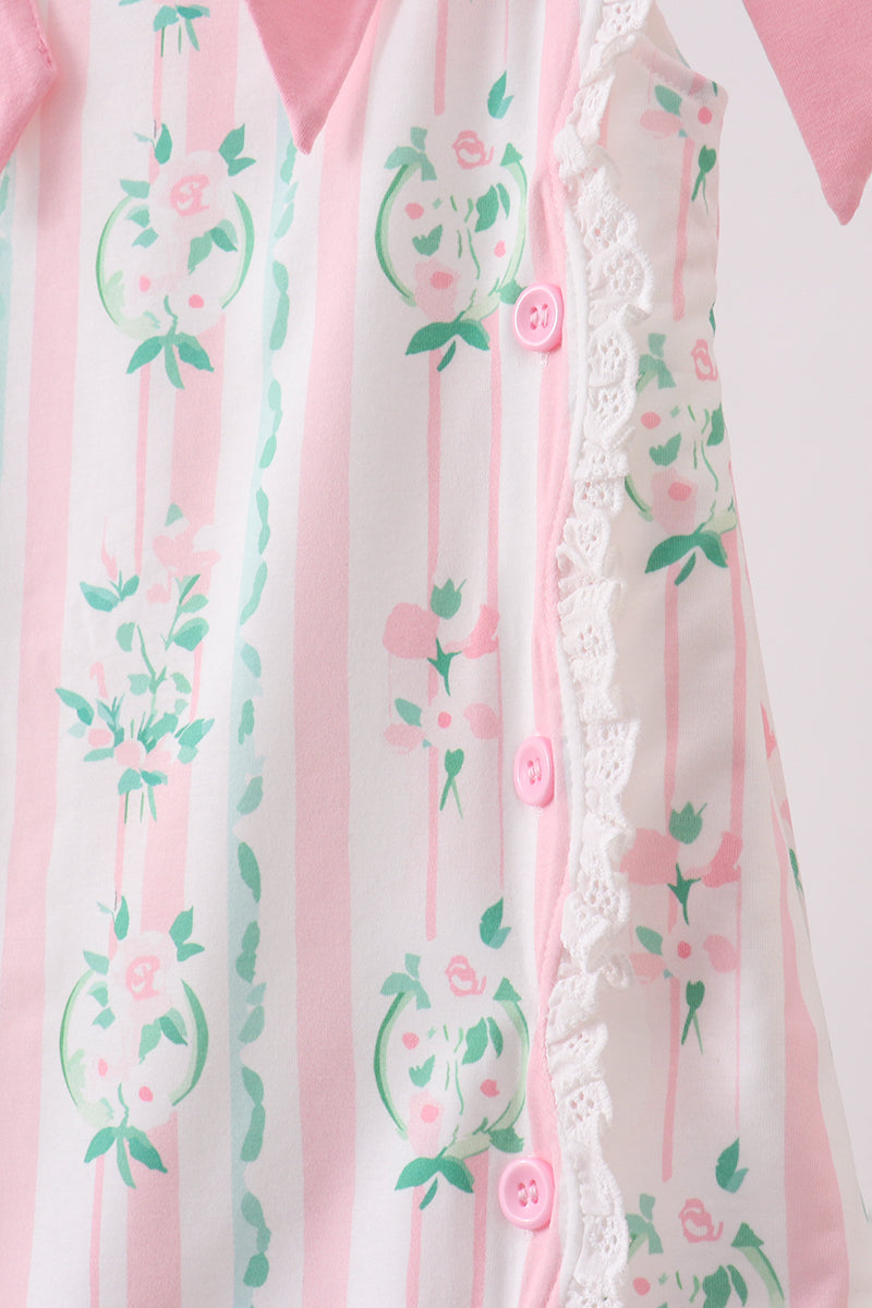 Pink floral print bow dress