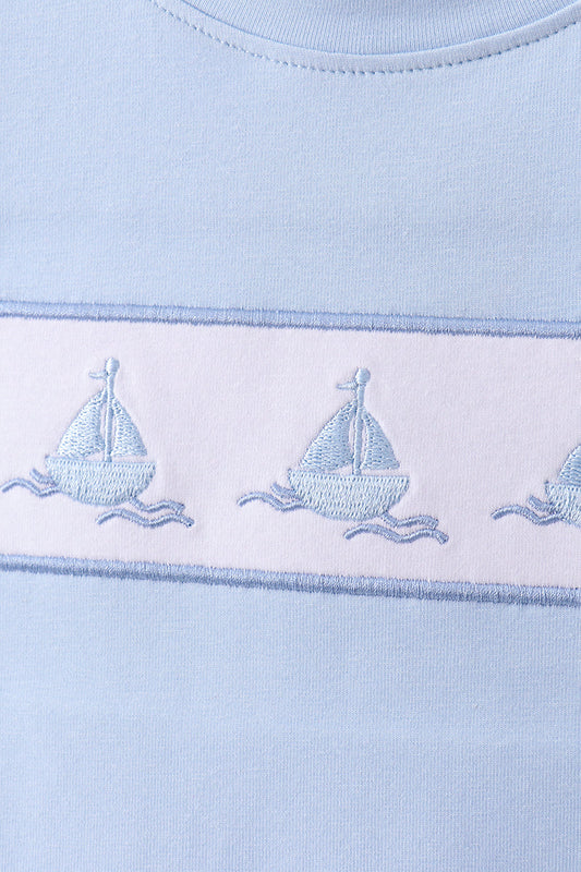 Blue Sailboat Embroidered Set