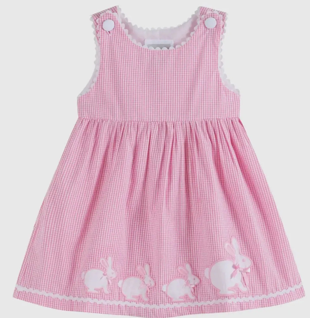 Pink Gingham Bunny Family Button Dress - Image #1