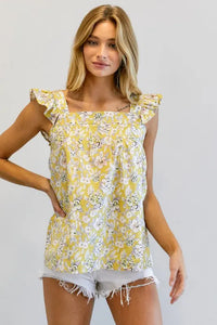 FLORAL PRINTED RUFFLE SLEEVELESS TOP - Image #3