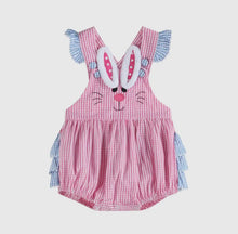 Load image into Gallery viewer, Pink and Blue Bunny Face Ruffle Romper - Image #1
