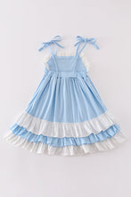 Load image into Gallery viewer, Blue princess embroidery ruffle dress
