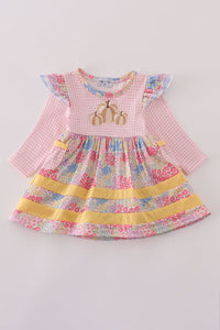 Pink floral pumpkin embroidery ruffle bubble
