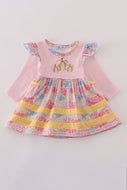 Pink floral pumpkin embroidery ruffle bubble