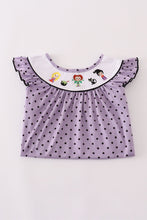 Load image into Gallery viewer, Purple Halloween dot witch embroidery dress
