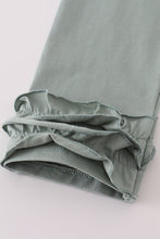 Load image into Gallery viewer, Sage stripe french knot ruffle pants set
