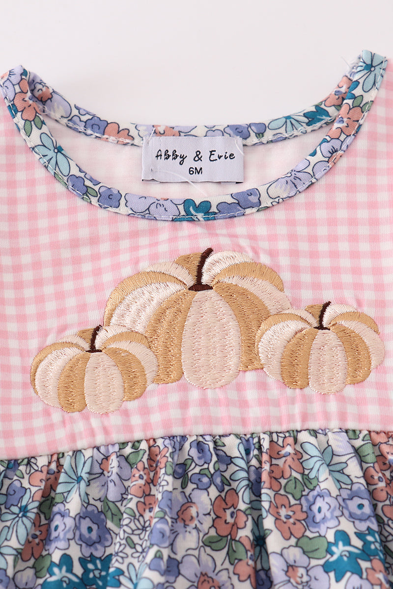 Blue floral pumpkin embroidery ruffle bloomer set - Abbies Place