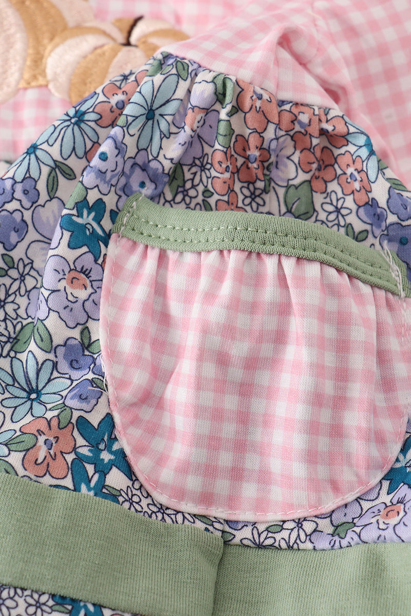 Blue floral pumpkin embroidery ruffle bloomer set - Abbies Place