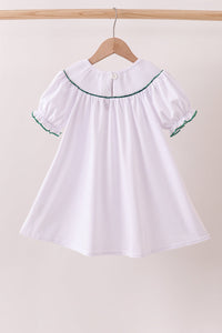 White wreath smocked dress