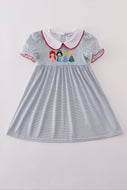 Blue princess embroidery stripe dress