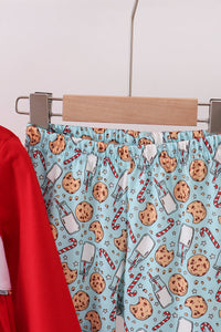 Red santa claus cookie french knot ruffle pants set