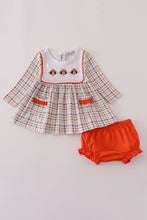 Load image into Gallery viewer, Orange turkey embroidery plaid bloomer set
