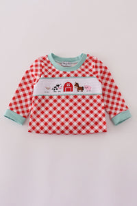 Red farm smocked romper
