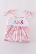 Load image into Gallery viewer, Pink bunny embroidery gingham dress
