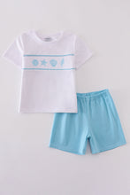 Load image into Gallery viewer, White starfish embroidery smocked set
