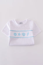 Load image into Gallery viewer, White starfish embroidery smocked set
