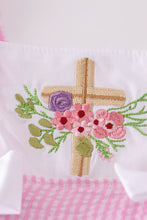 Load image into Gallery viewer, Pink seersucker cross floral embroidery bloomer set
