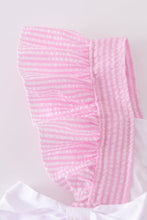 Load image into Gallery viewer, Pink seersucker cross floral embroidery bloomer set
