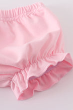 Load image into Gallery viewer, Pink seersucker cross floral embroidery bloomer set
