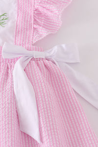 Pink seersucker cross floral embroidery set