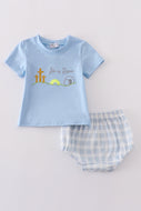 Blue plaid he is risen embroidery bloomer set