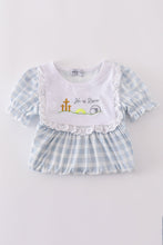 Load image into Gallery viewer, Blue plaid he is risen embroidery set
