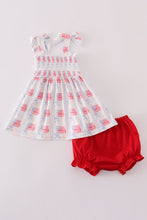 Load image into Gallery viewer, Bow embroidery smocked bloomer set
