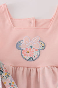 Pink floral character applique ruffle shorts set