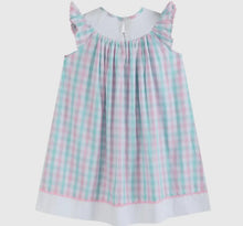 Load image into Gallery viewer, Pink and Turquoise Gingham Turtle
Smocked Bishop Dress - Image #2
