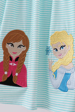 Load image into Gallery viewer, Blue character embroidery ruffle dress
