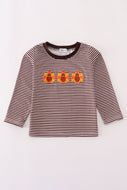 Brown turkey french knot stripe top