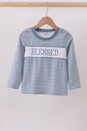 Blue stripe blessed embroidery top