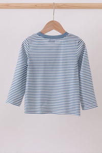Blue stripe blessed embroidery top