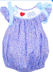 I Love Dad Floral Smocked Girl Bubble - Image #5