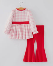 Load image into Gallery viewer, Girls Valentine&#39;s Day Heart Applique
Plaid Outfits Set-Ships 11/20
