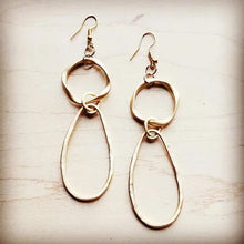 Load image into Gallery viewer, Matte Gold Hoop Earrings with Oval Hoop Dangle - Image #2
