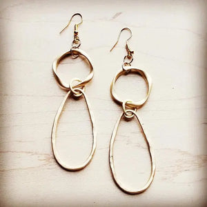 Matte Gold Hoop Earrings with Oval Hoop Dangle - Image #2