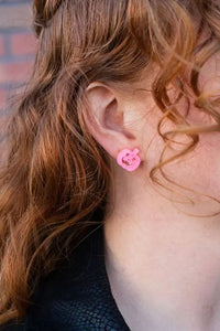 Jack O Lantern Pumpkin Studs - Pink Glitter - Image #2