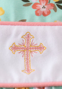 Premium green floral cross embroidery girl bubble