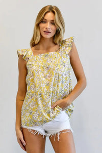 FLORAL PRINTED RUFFLE SLEEVELESS TOP - Image #9