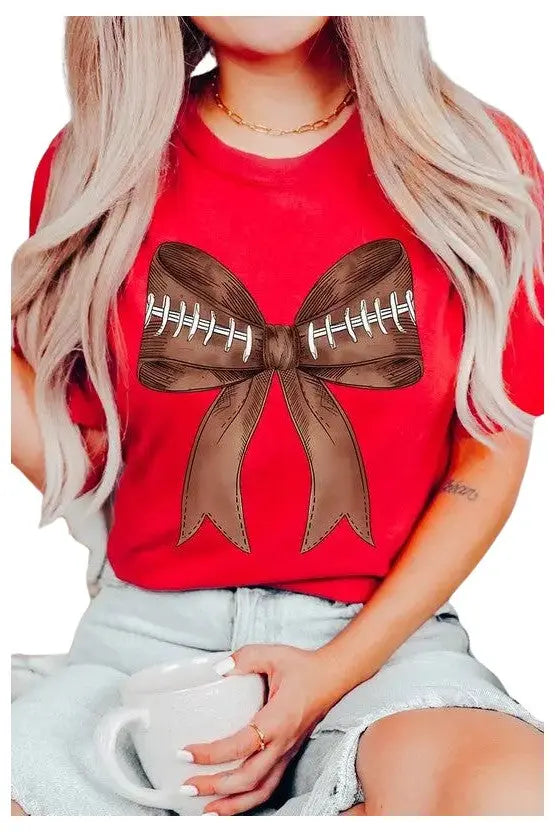 Coquette Football Bow Graphic T Shirts - Image #1