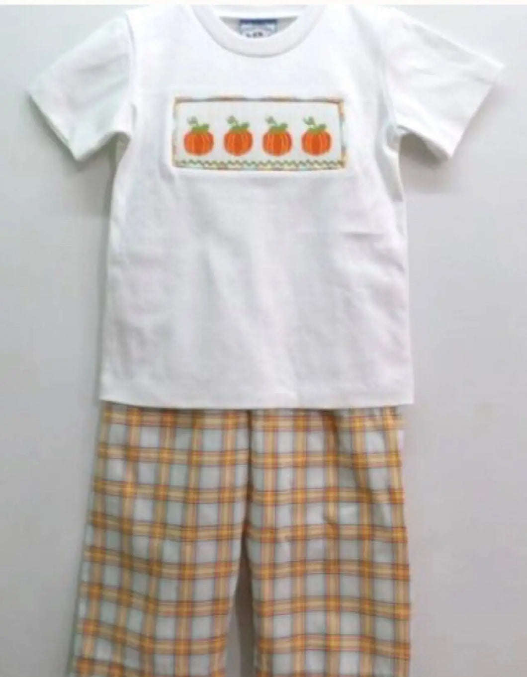 Three Sisters Boy Pumpkin Smocked Shirt and Pants. - Image #1