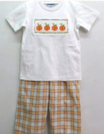 Three Sisters Boy Pumpkin Smocked Shirt and Pants. - Image #1