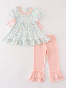 Pink pumpkin print girl set