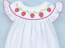 Load image into Gallery viewer, Strawberry Smocked Mint Dot Girl Bubble - Image #1
