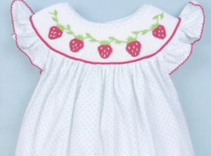 Strawberry Smocked Mint Dot Girl Bubble - Image #1