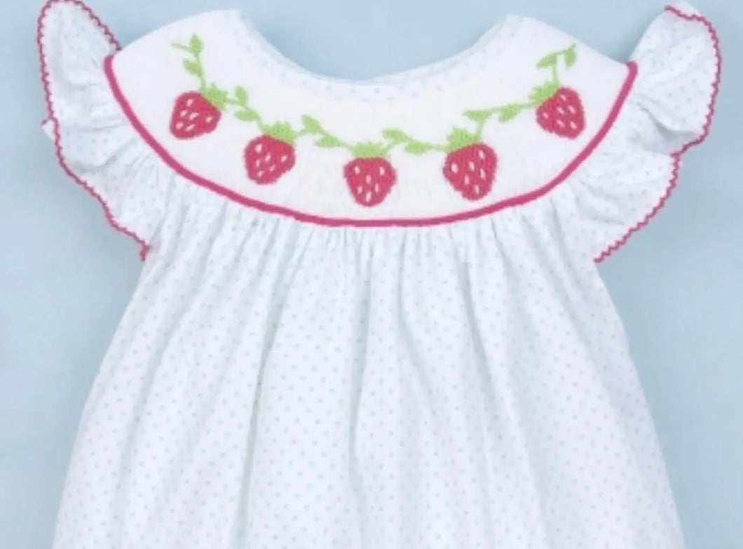 Strawberry Smocked Mint Dot Girl Bubble - Image #1