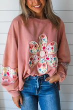 Load image into Gallery viewer, Flower Applique Patchwork Drop Sleeve Pullover Sweatshirt
