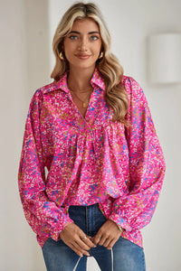 Bonbon Abstract Print Loose Fit Collared V Neck Babydoll Blouse - Image #5