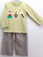 Banana Split Boy Applique Camping Shirt/ Pants Set